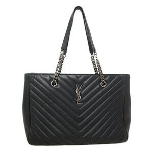 Saint Laurent Monogram Shopping Bag black chevron quilted leather